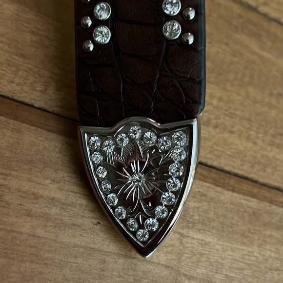 WESTERN leather rhinestone belt, measure 35” from last hole on belt to prong main image 6